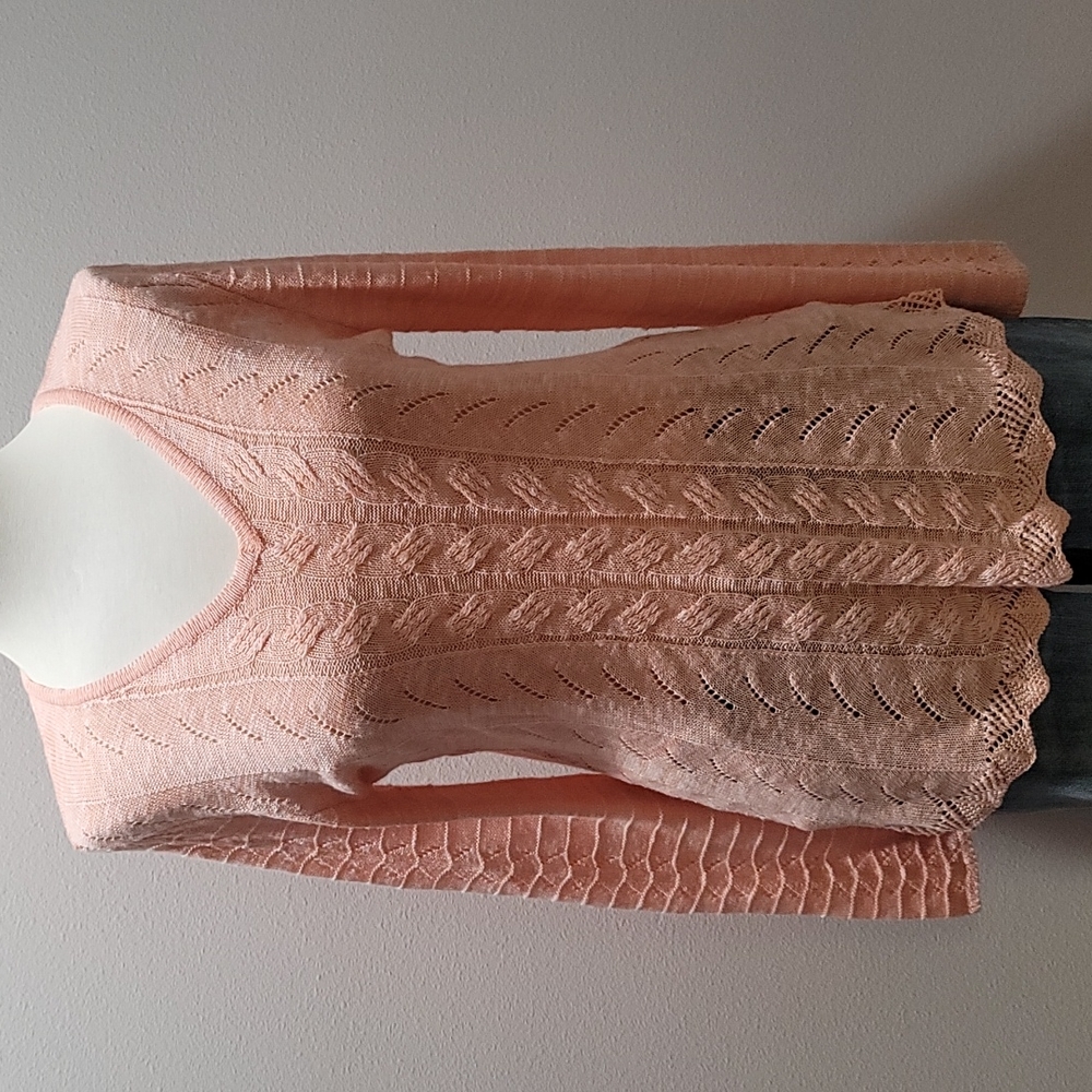SOFT SURROUNDINGS CASUAL FALL LONG SLEEVE VNECK ORANGE CABLE KNIT SWEATER MEDIUM